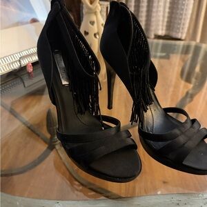 BCBGMaxAzria Black Fringe Heels